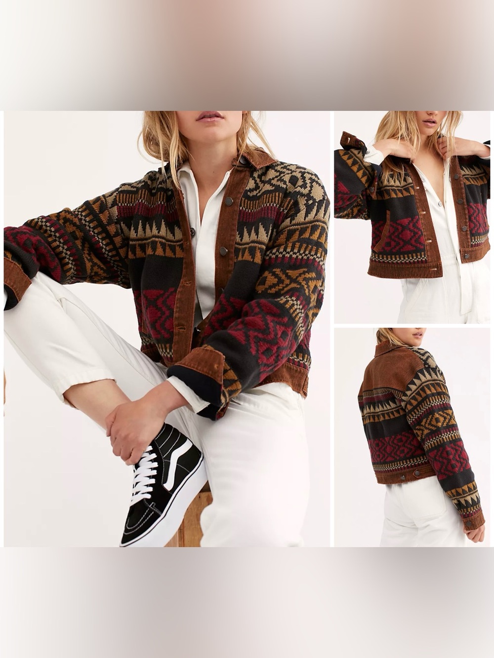 NWOT Free People Lakeside Denim Jacket - big bear combo - M/L